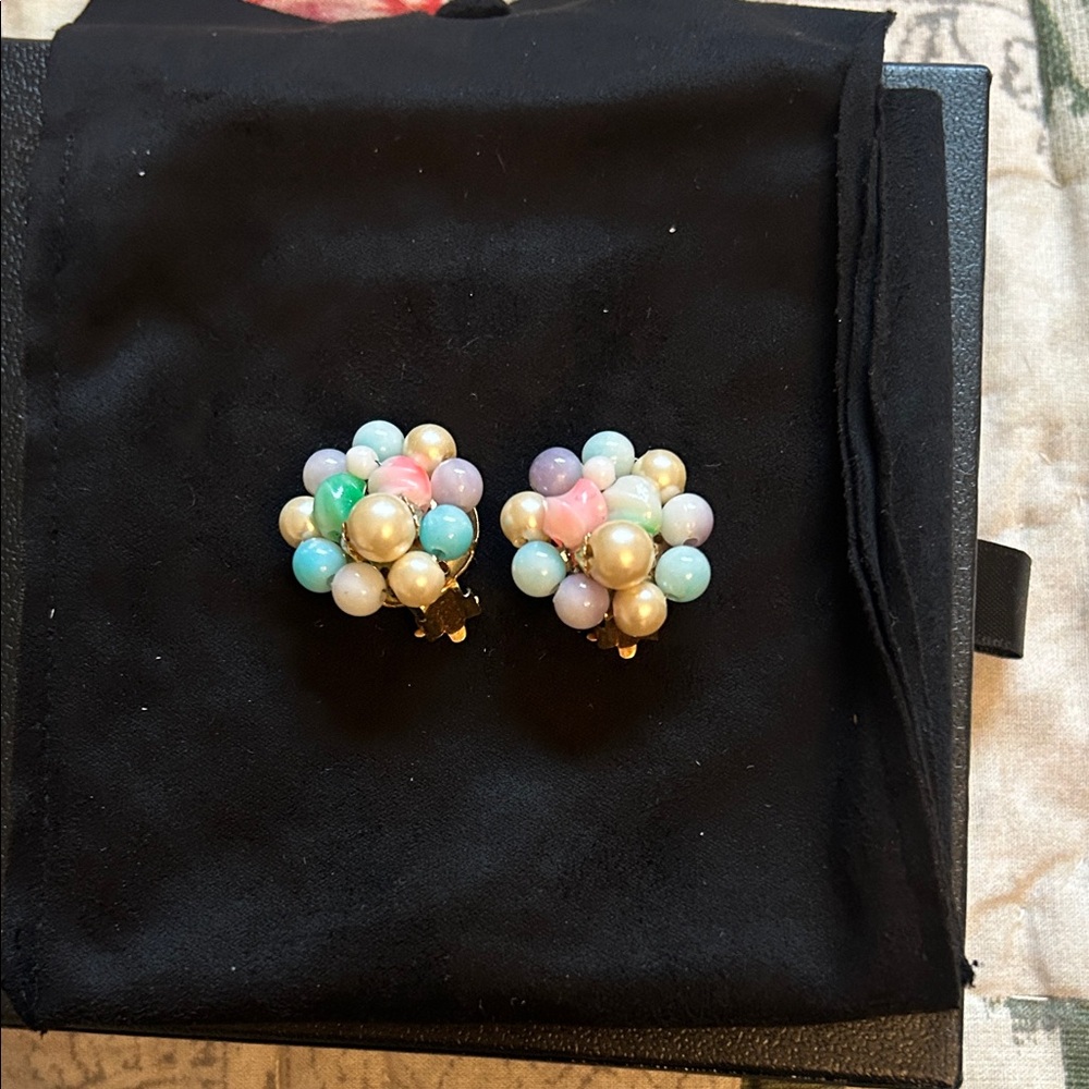 Vintage Multicolor Beaded Cluster Earrings